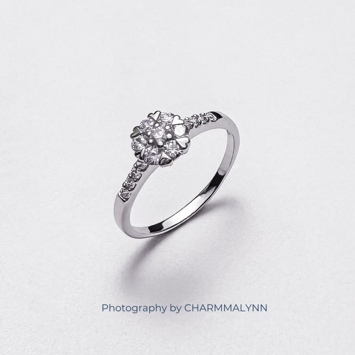 9K White Gold A Hearts Halo Classic Style Diamond Ring