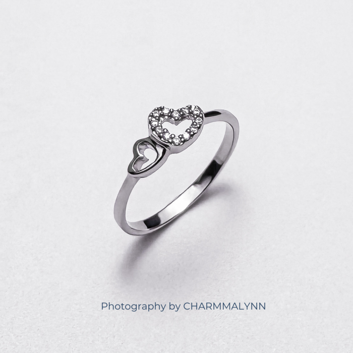 9K White Gold Together Hearts Diamond Ring