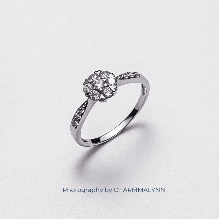 9K White Gold A Hearts Halo Italy Style Diamond Ring