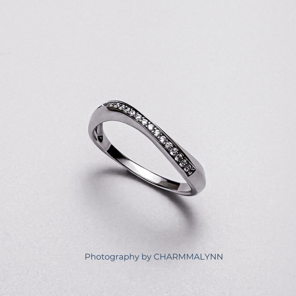 9K White Gold Mini Tidal Band Diamond Ring - Image 3
