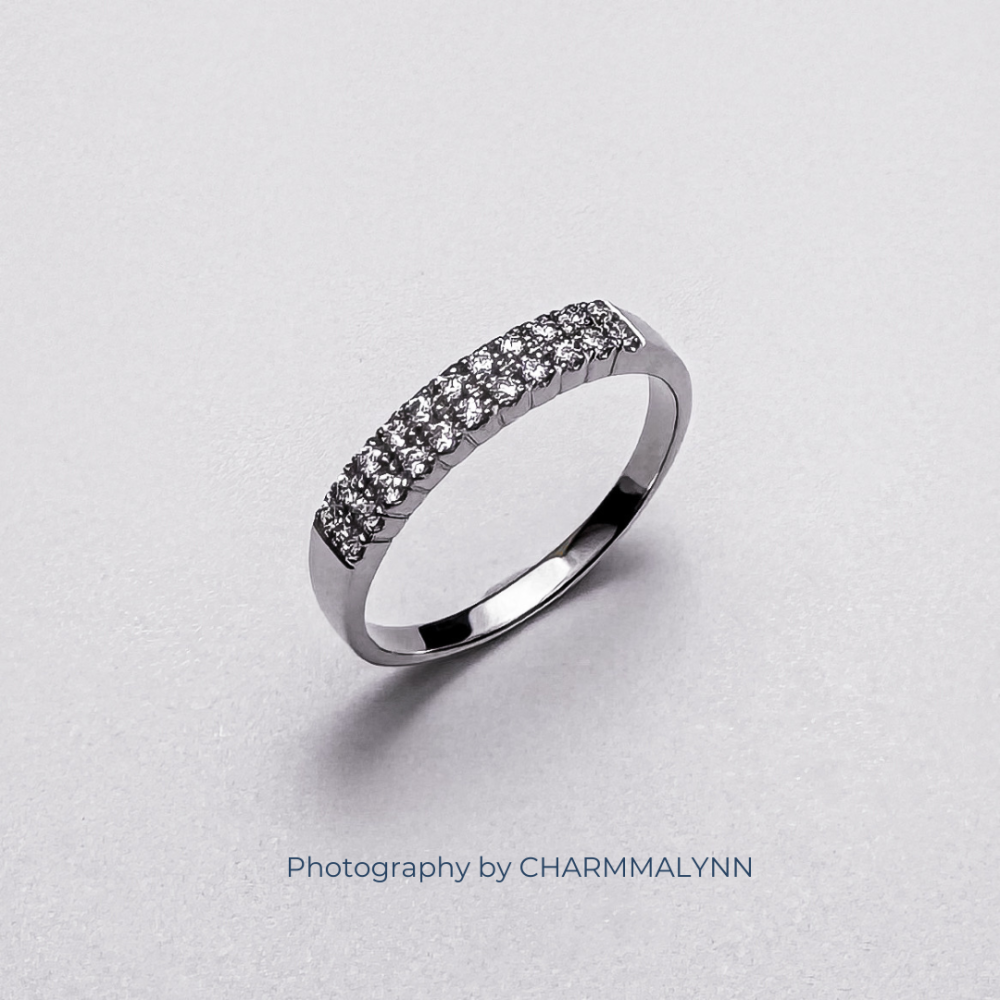 9K White Gold Delicate Double Row Band Ring